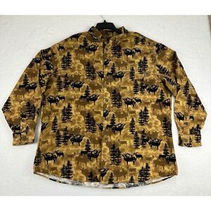 Vintage Woolrich Mens XL Shirt All Over Print Deer Forest Long Sleeve Button